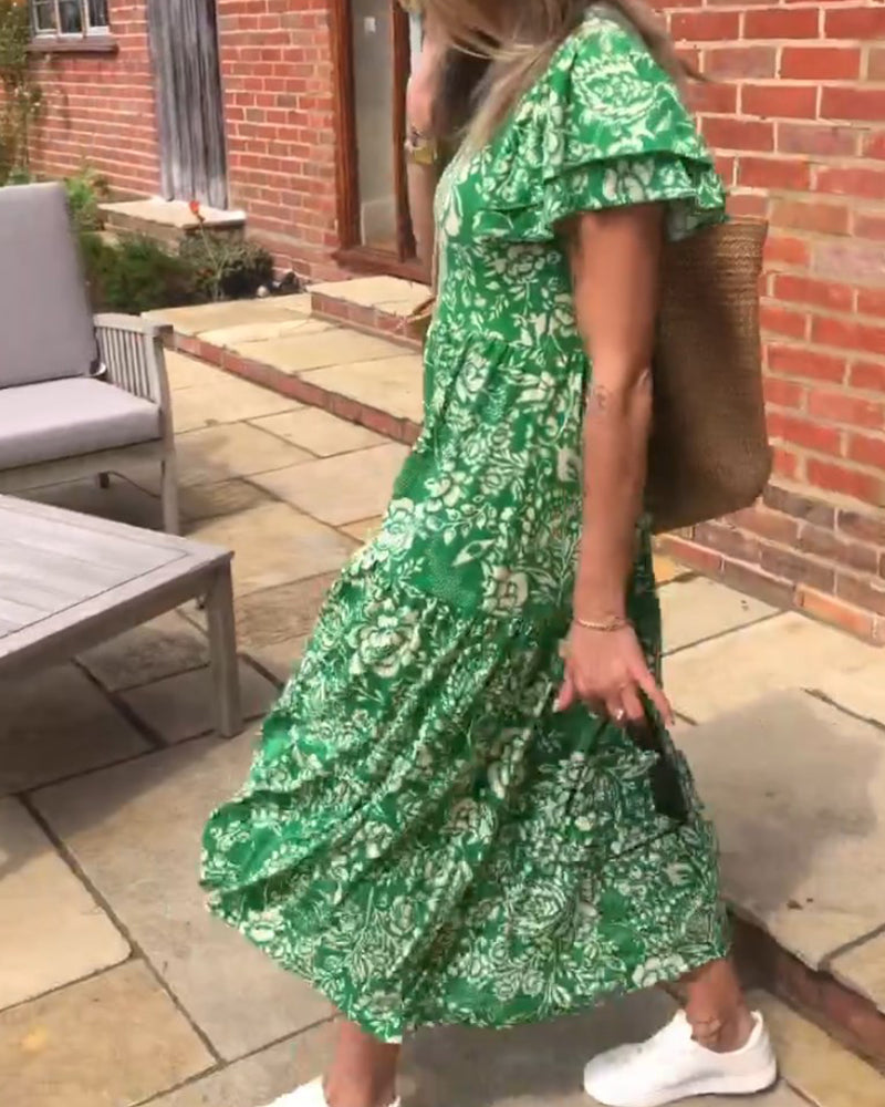 Van Laar® | Lange jurk met korte mouwen en bloemenprint