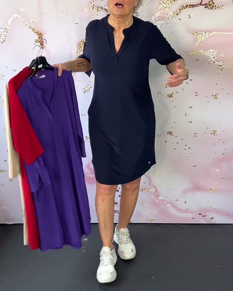 Van Laar® | Effen jurk met V-hals