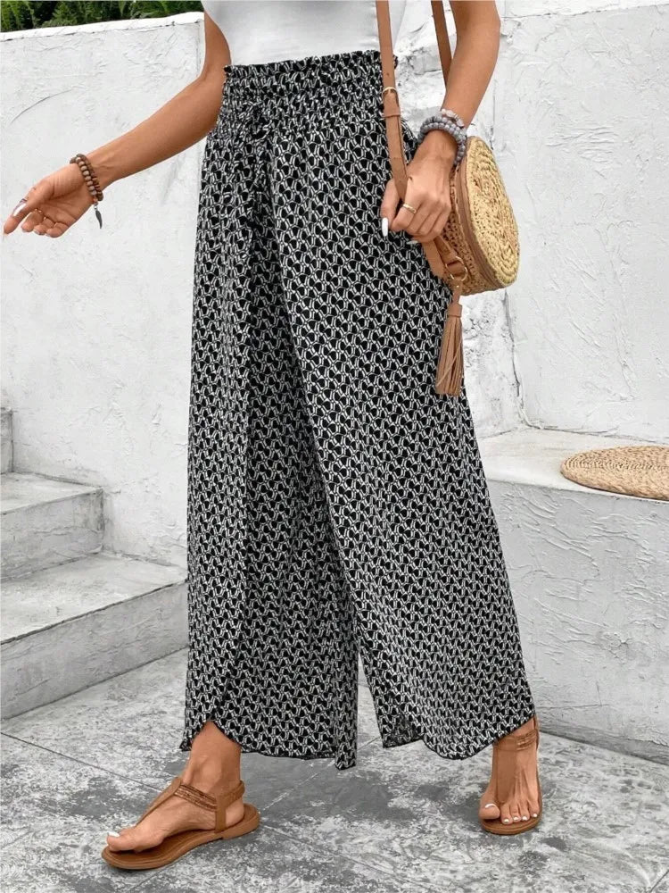 Zomerse broek met elastische pijpen en trekkoord
