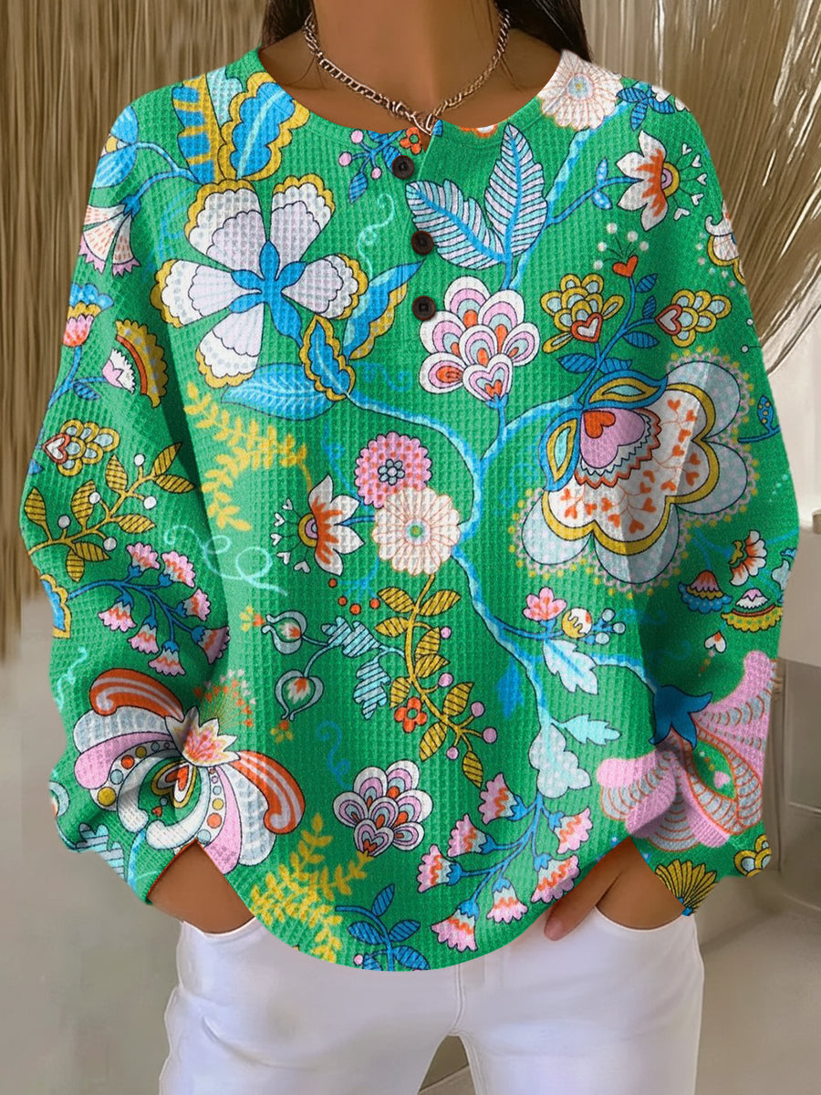 LaLune™ | Trui met Kleurrijke, Etnische Bloemenprint