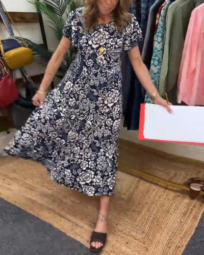Van Laar® | Lange jurk met korte mouwen en bloemenprint