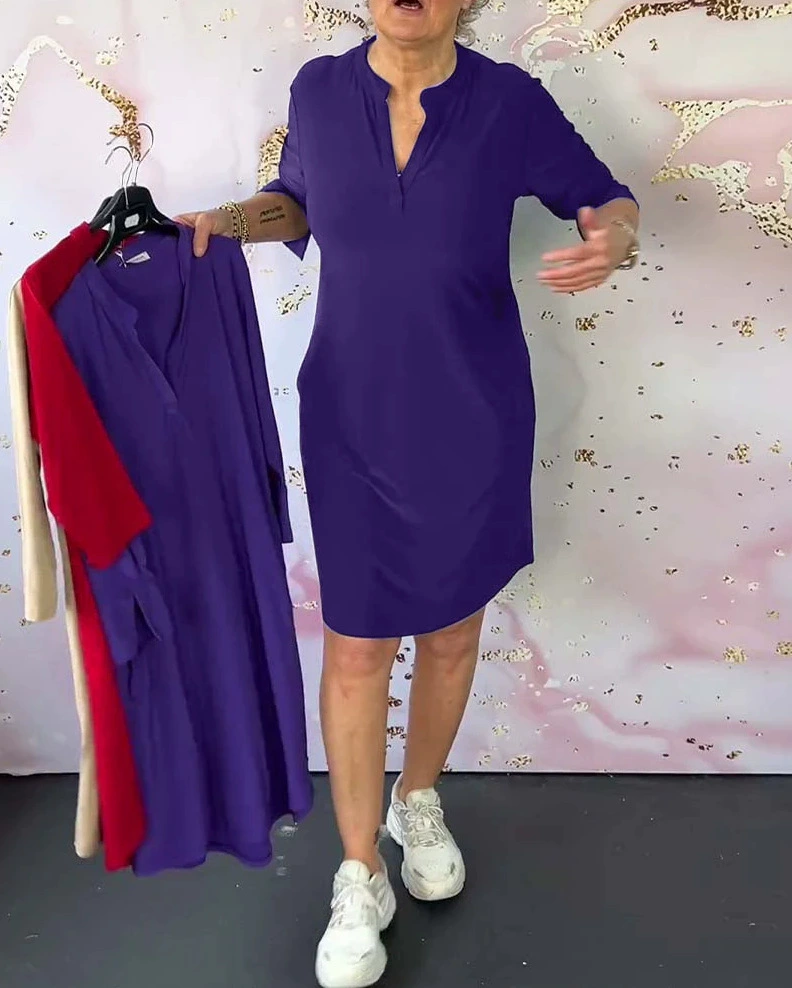 Van Laar® | Effen jurk met V-hals